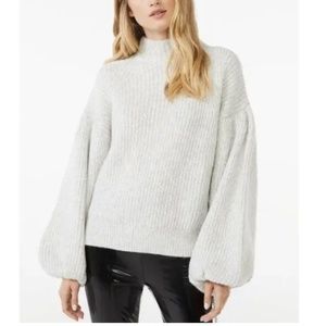 Scoop NYC Women’s Gray Silver Mock Neck Sweater Balloon Sleeves XXL (20) NEW